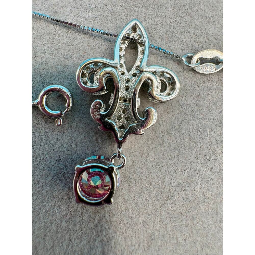 NEW Elegant Pink & White Moissanite Fleur de Lis Jewelry Set - Picture 7 of 10